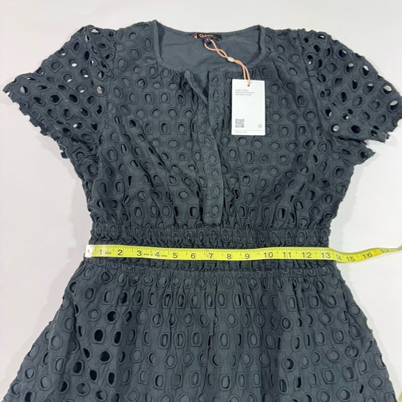 New Quince Organic Cotton Eyelet Mini Tiered Dress Black - Picture 6 of 8